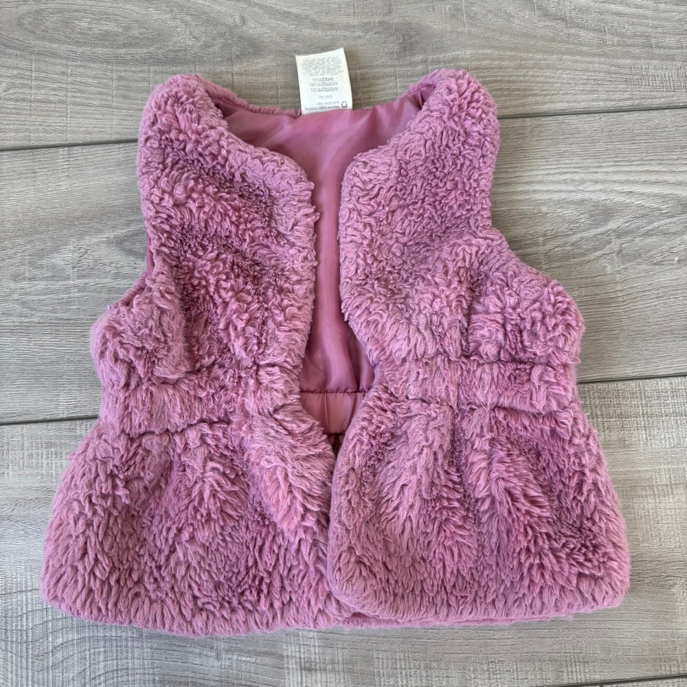 First Impressions Faux Fur Vest Girls 24 Months Pink Mauve Plush Layer